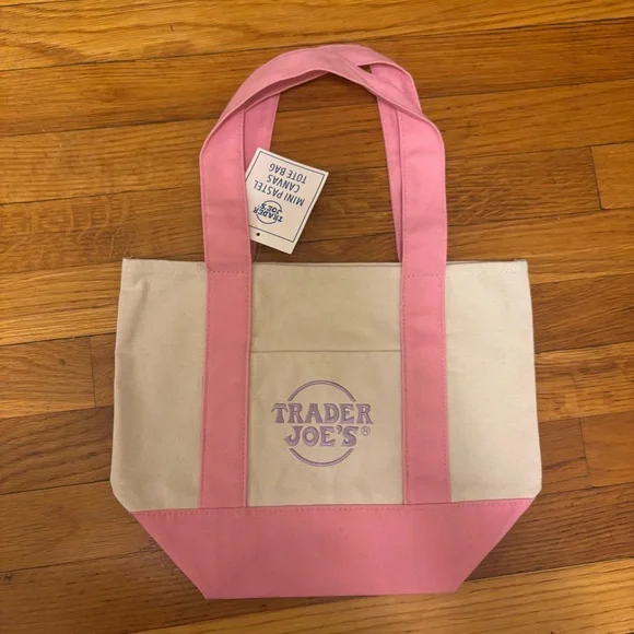 Set Of 4 Trader Joe's LIMITED EDITION Pastel Mini Canvas Tote Bags Easter NWT - Picture 4 of 5